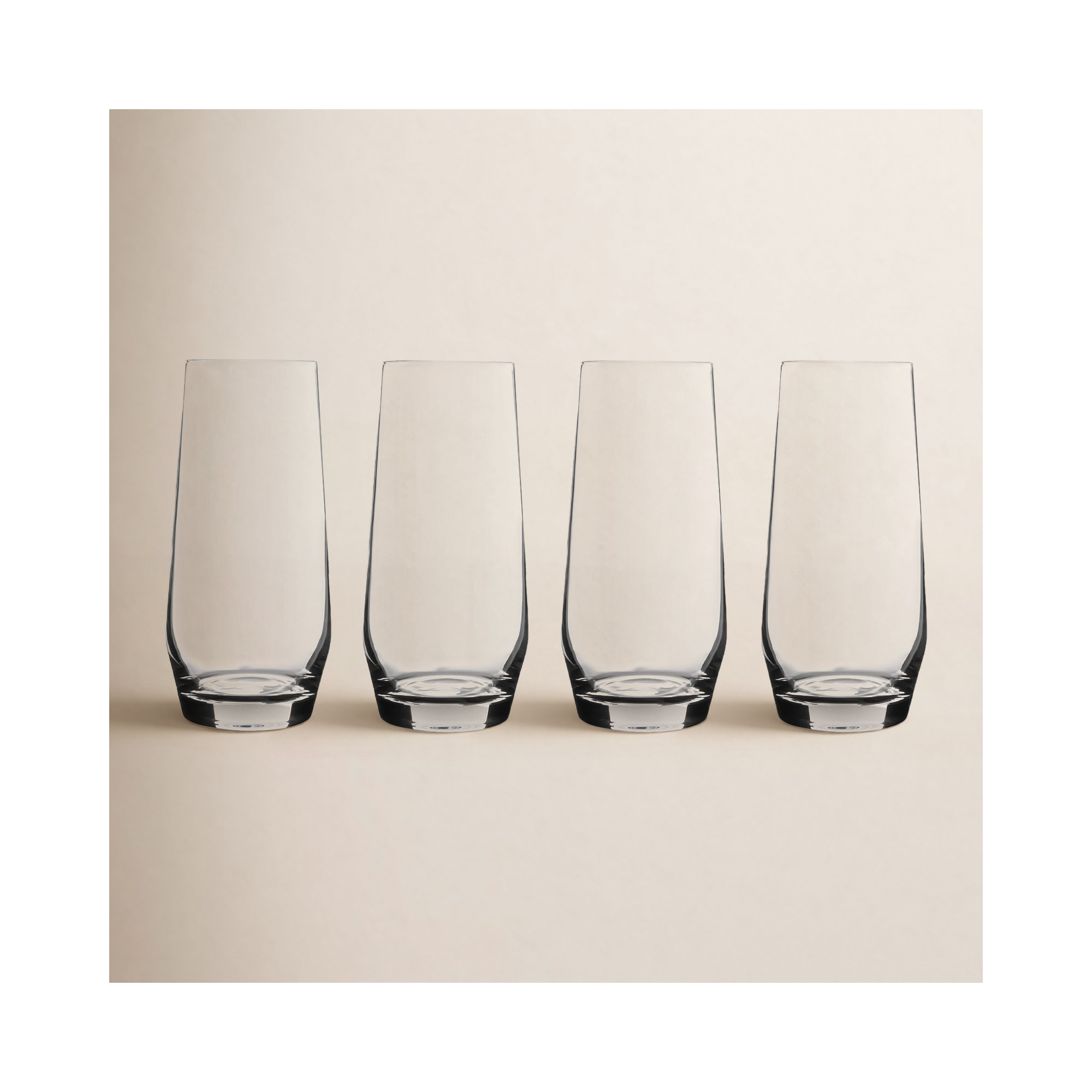 over&back Tall Stemless Mouth-Blown Glassware - Set of 4 Drinking Glasses, 12 oz., Clear
