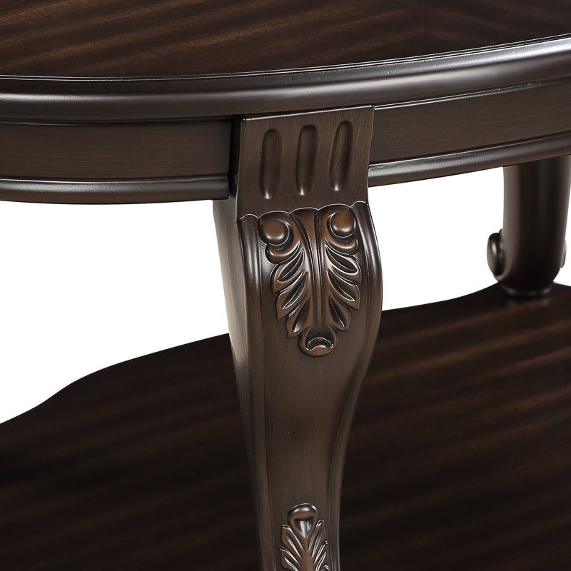 Table basse ovale de 107 cm (42 po) pour salon, en bois massif avec 2 étagères de rangement, fini de style antique, montage facile, placage résistant aux rayures.