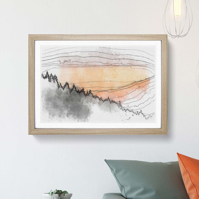 Sunset over Cantal France in Abstract - Picture Frame Graphic Art Print, 27cm H x 36cm W x 2cm D, Oak Framed