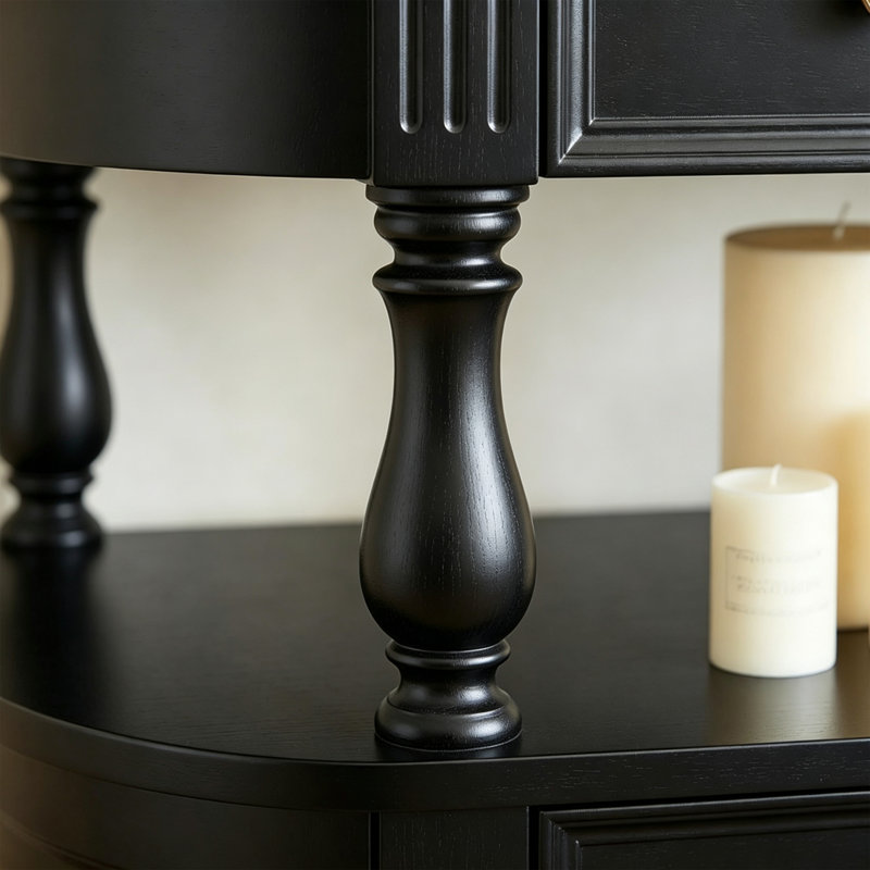 Buffet avec meuble incurvé et poignées en métal, Black