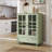 Minimalist Wooden Buffet Cabinet with Double Glass Doors and Drawer, Mint Green Storage Sideboard for Versatile Use in Living and Dining Areas