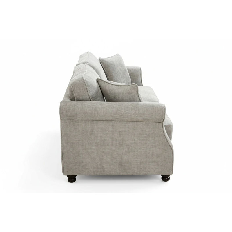 Baldemar 3 Seater Chenille Sofa, 3, Light Grey