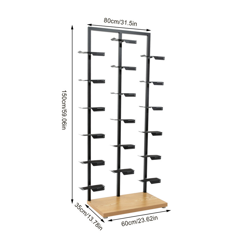 Free Standing Shoe Display Shelf, Black/Light Yellow Wood