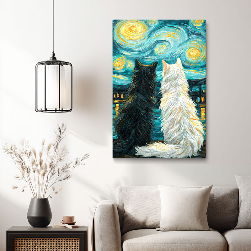 «Starry Night Two Dogs», reproduction d'art sur toile - salon artistique, H 36 po x l 24 po