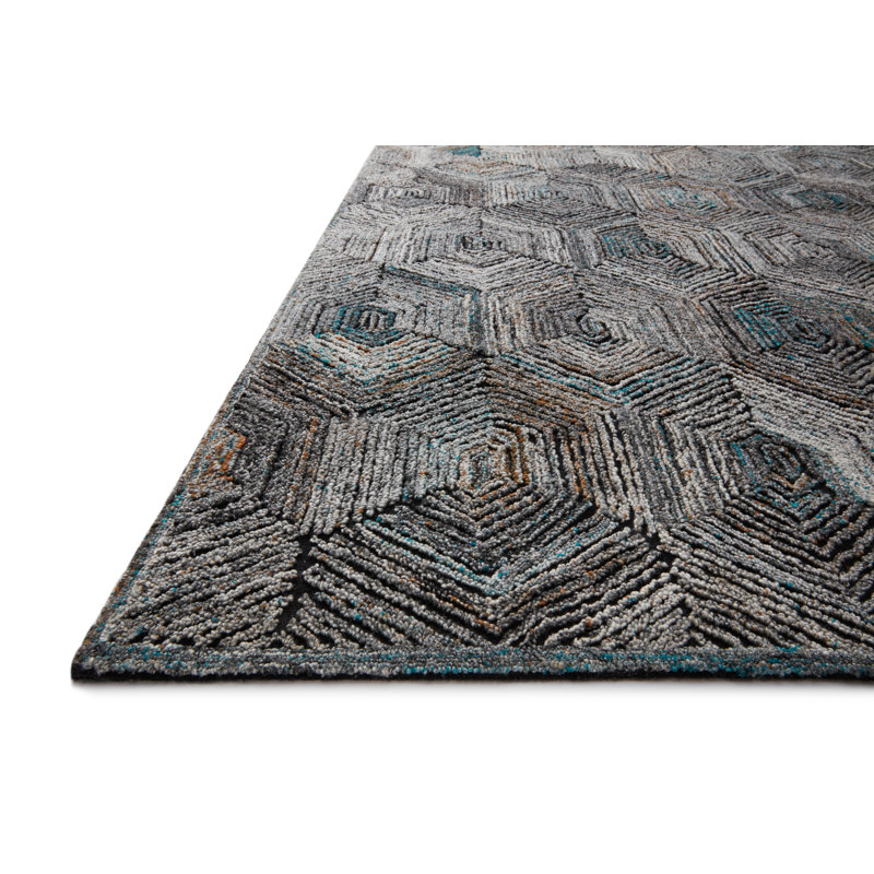 Tapis bleu / orange en polyester fabriqué à la main Emilianna, Rectangle 3 pi 6 po x 5 pi 6 po