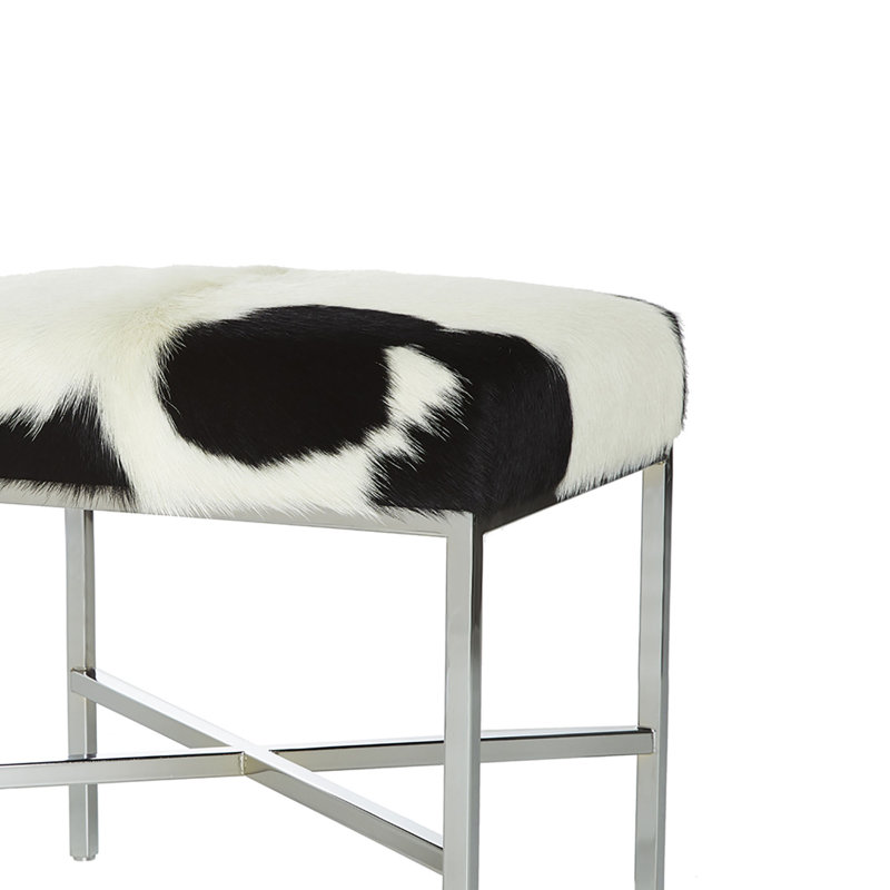 Tabouret rembourré en peau de vache, H 19 po x l 60 po x P 12 po