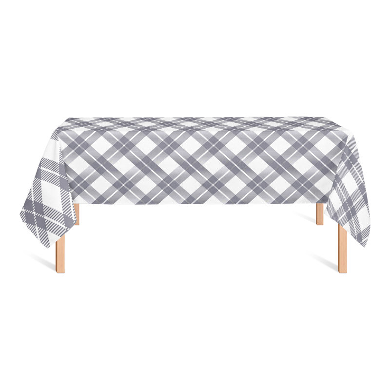 Rectangular Gingham Polyester Tablecloth, Dark Gray