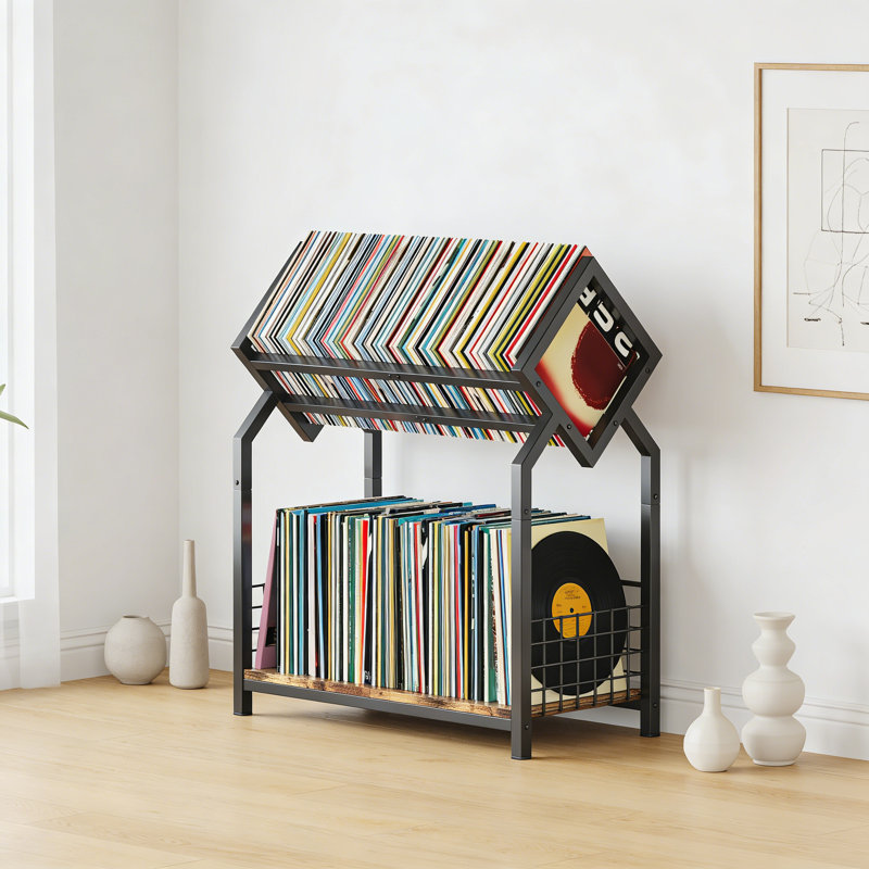 2-Tier Vinyl Record Storage Holder With Dividers,Vinyl Record Display Holds 300 Lps, Storage Rack Suitable For Magazines Books Documents Albums