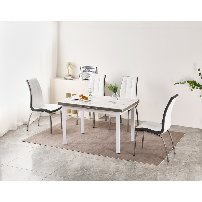 Jade Extending Dining Table With 4 Vienna Chairs, White