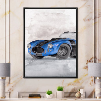 " Beautiful Old Blue Sports Car On Grey " Painting Print