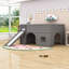Lit mezzanine bas en bois avec glissade et tablettes de rangement-37339152