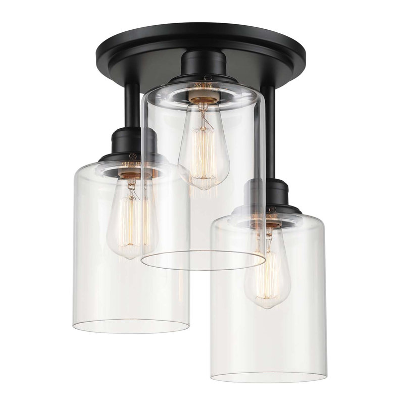 Tiarra Glass Semi Flush Mount, Clear Glass, Matte Black