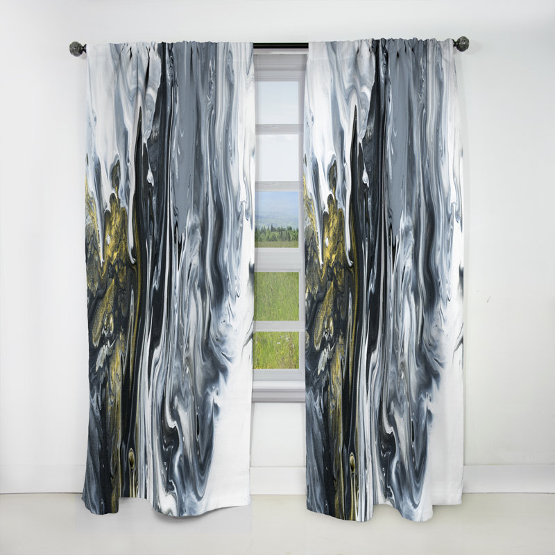 Rideau simple occultant occultant Mid-Century moderne blanc, gris et marbre blanc, L 52 po x L 108 po