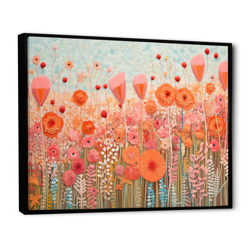 «Vibrant Floral Oasis Field III», reproduction sur toile, Cadre flottant noir, 30" H x 40" W
