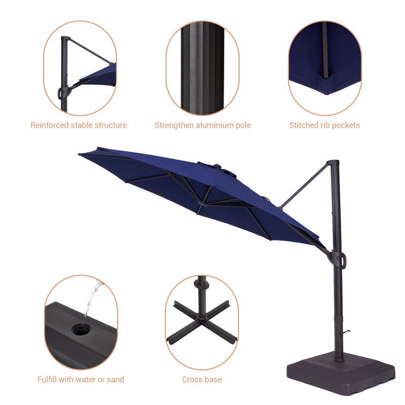 Parasol en porte-à-faux 11 pi avec base Marlon, Marine
