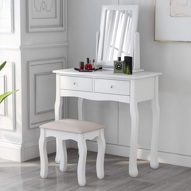 Adair Dressing Table with Mirror, White
