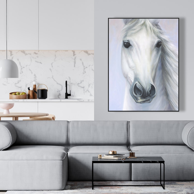 Powerful White Horse Canvas | Rustic Bedroom Decor Art