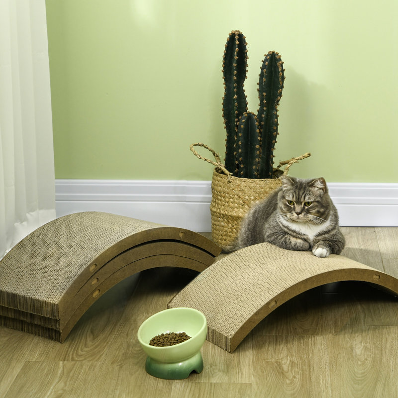 Paquet de 4 planches à griffer pour chat, brun brillant, pour chats d'intérieur, poteau réversible, charme des meubles