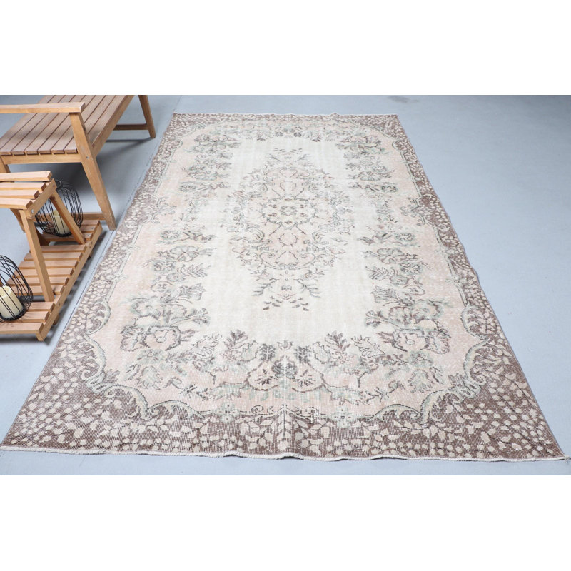 Grand tapis turc rétro tissé à la main avec des fibres naturelles pour une décoration bohémienne