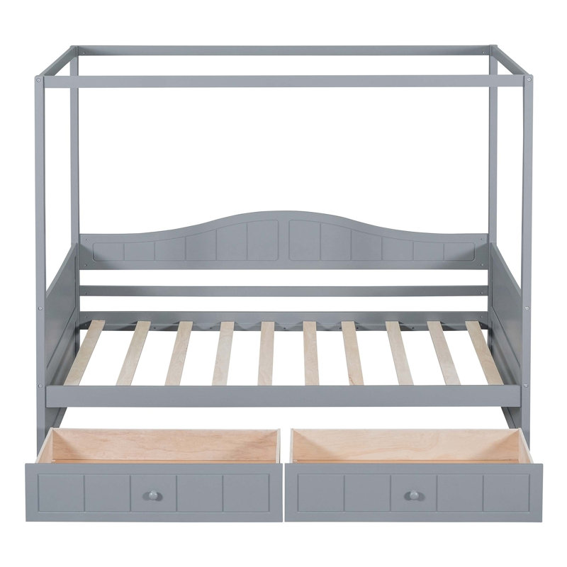 Wood Daybed with 2 Drawers, Gray