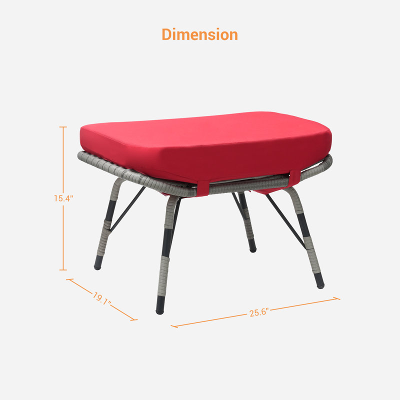 Repose-pieds d'extérieur avec coussin Sunbrella® Kluss, Gris, Rouge