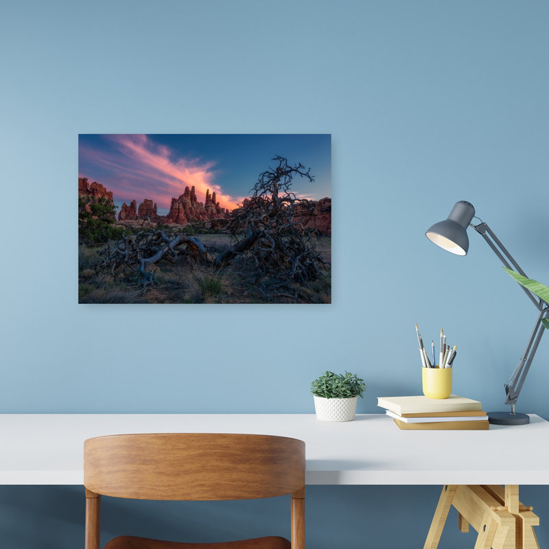 Twisted Tree Desert Sunset Colorful Dramatic Serene Landscape Nature Wall Art Print 1 Piece Wrapped Canvas Wall Art