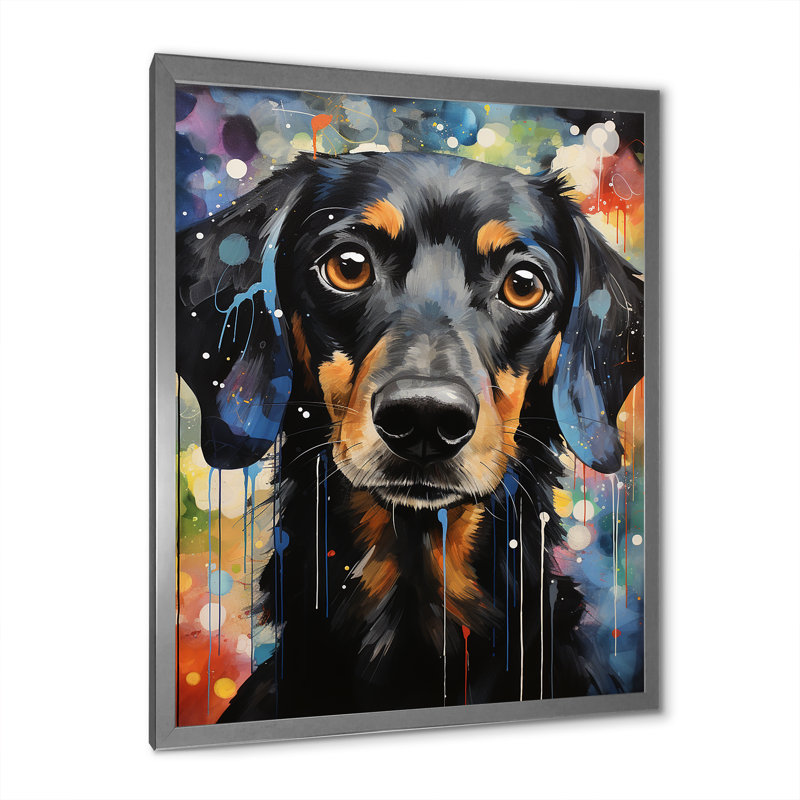Dachshund Delight II sur impression sur toile, Cadre simple argenté, H 44 po x l 34 po x P 1,5 po