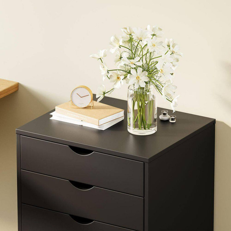 Mitchem Drawer Chest Wood File Cabinet Rolling Storage Dresser with Wheels for Home Office, Black