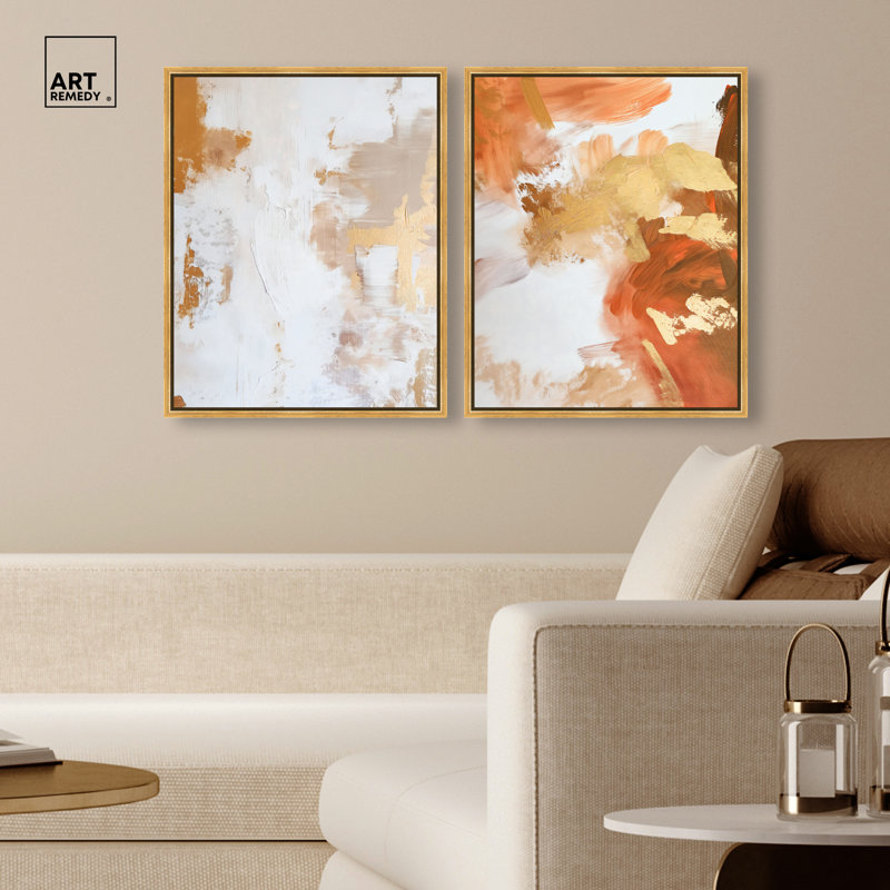 «Golden Bronze Ripple Duo», ensemble de 2 reproductions d'art encadrées par Art Remedy, cadre argenté, 20 x 24