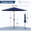 Parasol de table d'extérieur 10 pi avec 8 manivelles robustes et levier inclinable - Protection contre les rayons UV et parapluies imperméables-1701604239