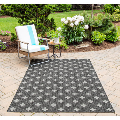 Umbria Striped Charcoal Indoor / Outdoor Area Rug
