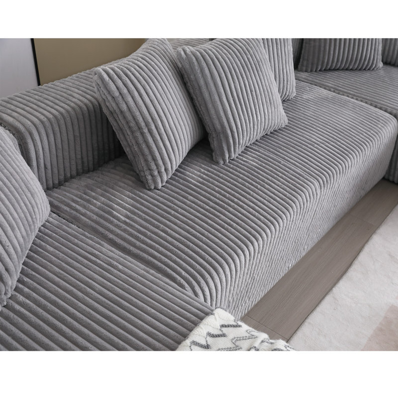 Canapé modulaire surdimensionné en forme de U avec 8 coussins Boneless, Velours côtelé gris