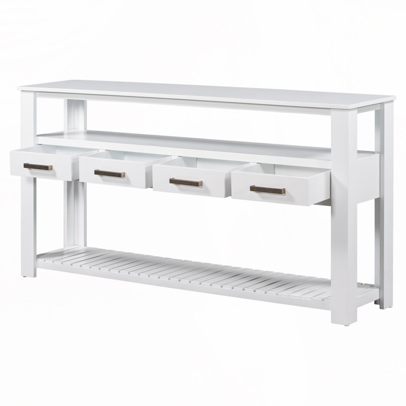 Console avec 4 tiroirs et 2 tablettes, Blanc