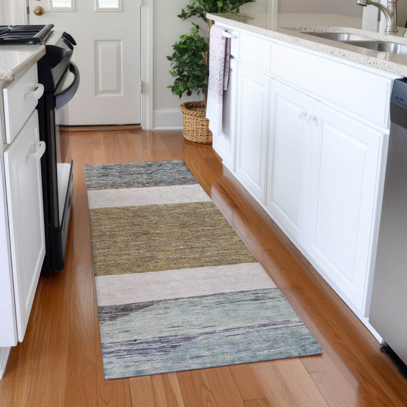 Machine Washable Indoor/Outdoor Claudian ACN1624 Mocha Rug, Runner 2'3" x 7'6"
