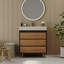 Modern Free-Standing Bathroom Vanity with Ceramic Vessel Sink & Durable Sintered Stone Top-130629254-130629255
