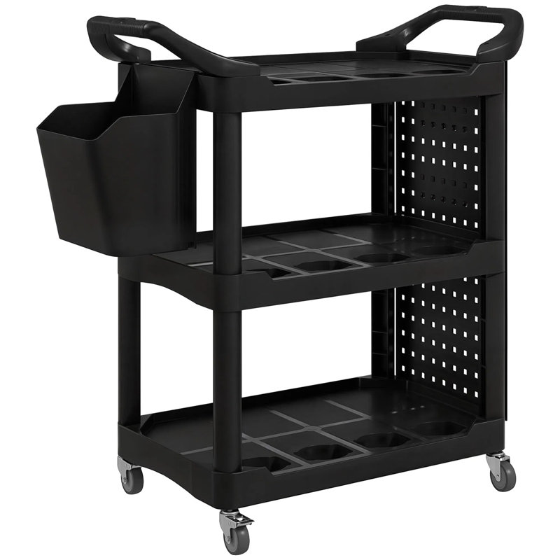 Chariot à outils à 3 niveaux avec roulettes verrouillables, Black