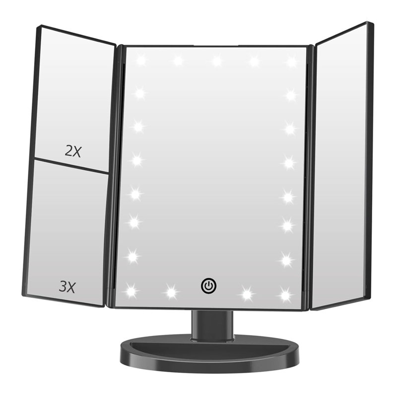 Miroir de maquillage grossissant à trois lumières DEL Modern Modern, Noir