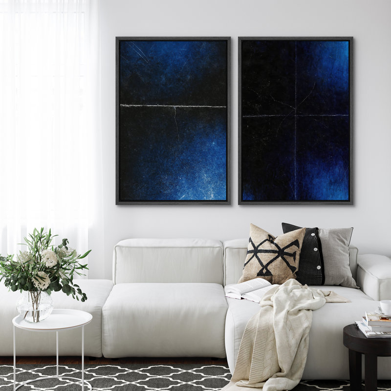 Art mural abstrait, ensemble de 2 reproductions d'art encadrées sur toile, H 24 po x l 32 po, Noir