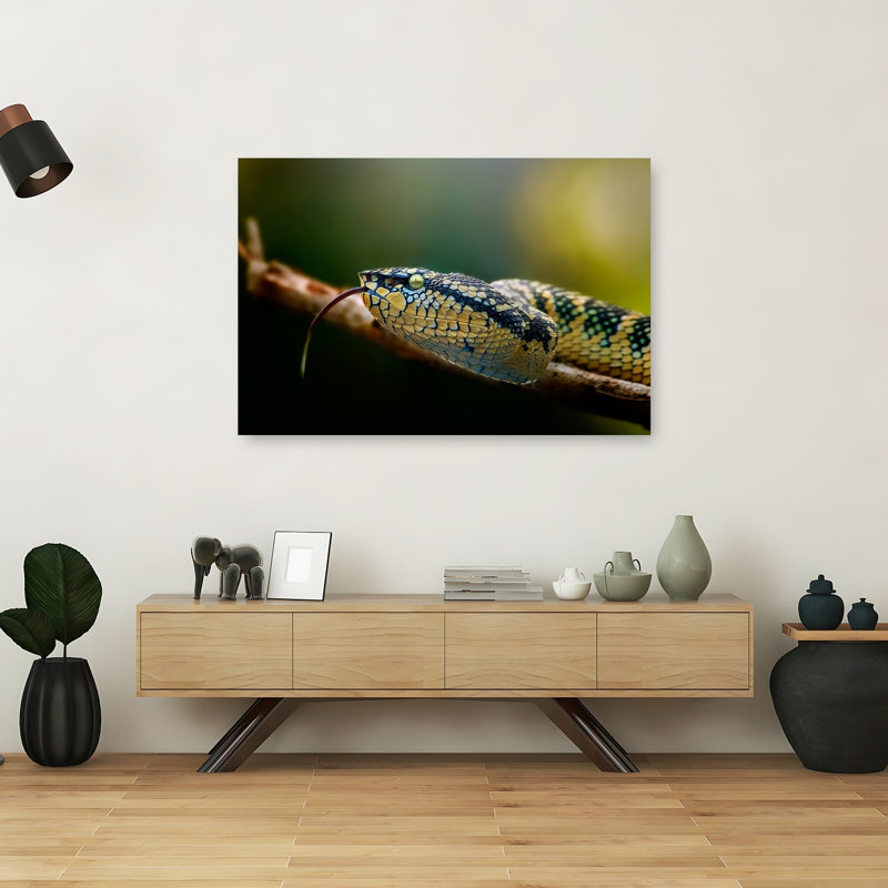 Yellow Viper'S Gaze Contemporary Snake Wall Art Print 1 Piece Wrapped Canvas Wall Art, 101.6cm H x 152.4cm W