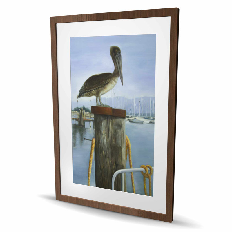 Pelican - hyperréaliste bleu, reproduction encadrée matte | Décoration intérieure, H 36 po x l 24 po, Brun