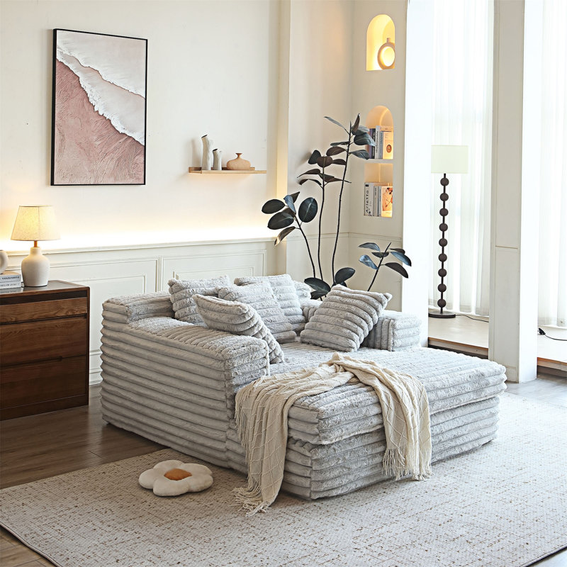 Canapé-lit rembourré Chaise Lounge avec coussins décoratifs, Gris clair