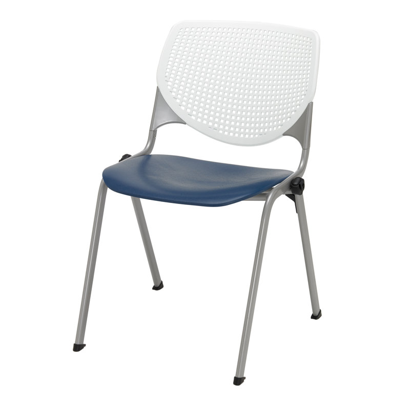 Chaise empilable en poly sans accoudoirs Kool, Sans roulettes, Blanc / bleu marine