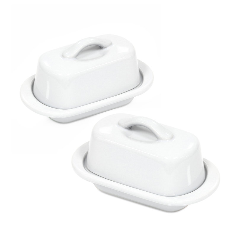 5" Mini Butter Dish (Set Of 2) — True Red, White