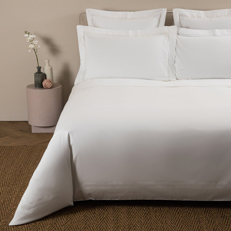 Doppio Ajour Sateen Duvet Cover, Queen Duvet Cover, White