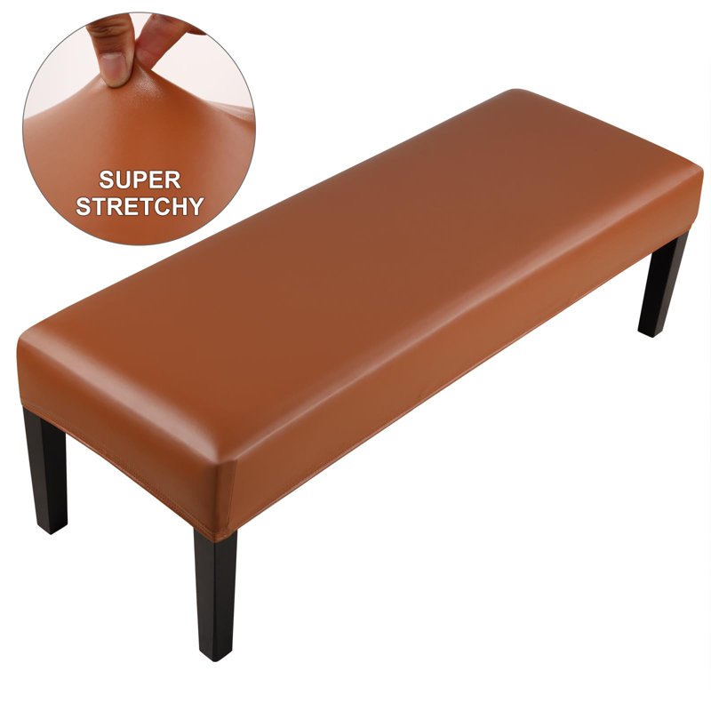Box Cushion Bench Slipcover, Pu Light Brown Faux Leather