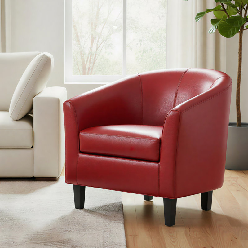 Fauteuil de baignoire contemporain en cuir végétalien avec accoudoirs hauts et coussin amovible Austin