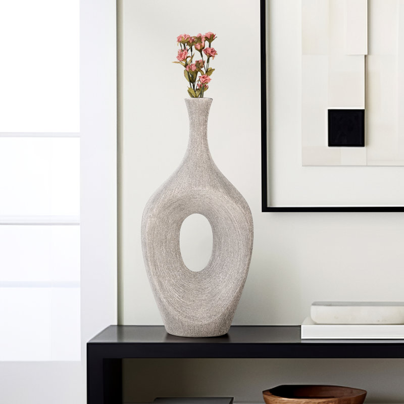 Decorative Stoneware Ceramic Vase with Sculptural Modern Silhouette and Textured Oval Body for Contemporary Display Appeal