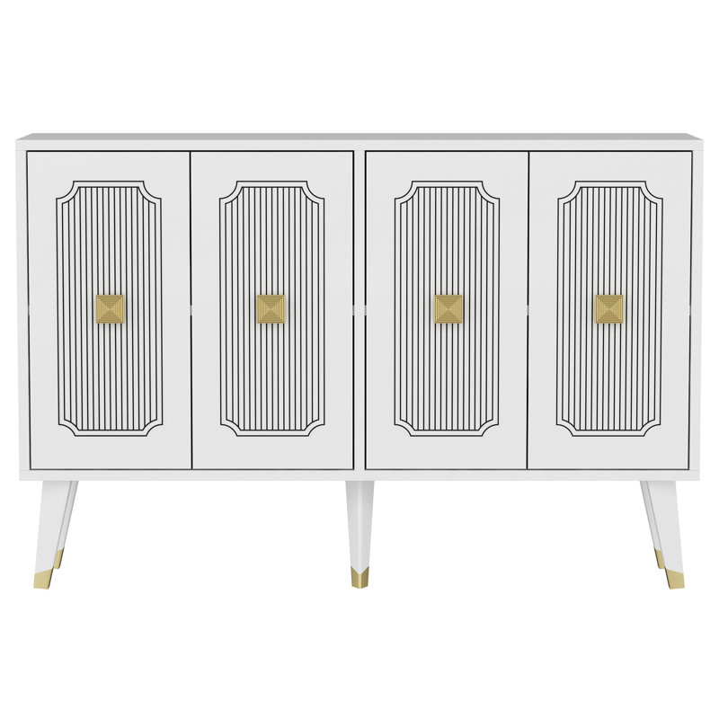 Modern White and Gold Console Table, 47.2 x 31.5 x 11.8 inches | 100% Melamine Coated Particle Board, Thickness: 0.7 inches | Elegant Design for Living Room, Entryway & Office, Glamorous Striped Finish