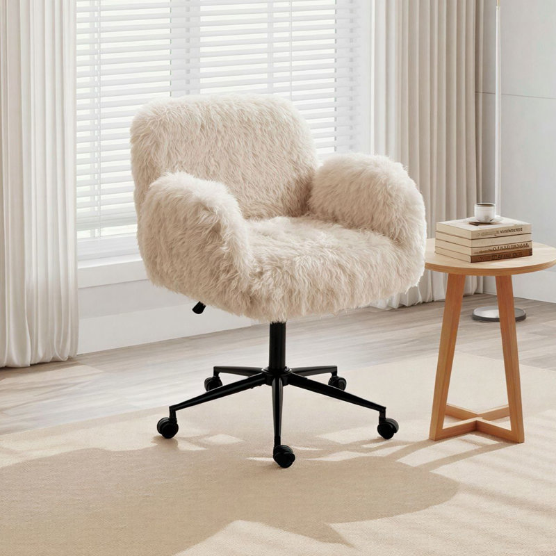 Fauteuil d'appoint 23,6 po pivotant en laine d'agneau - rotation à 360 °, Laine beige