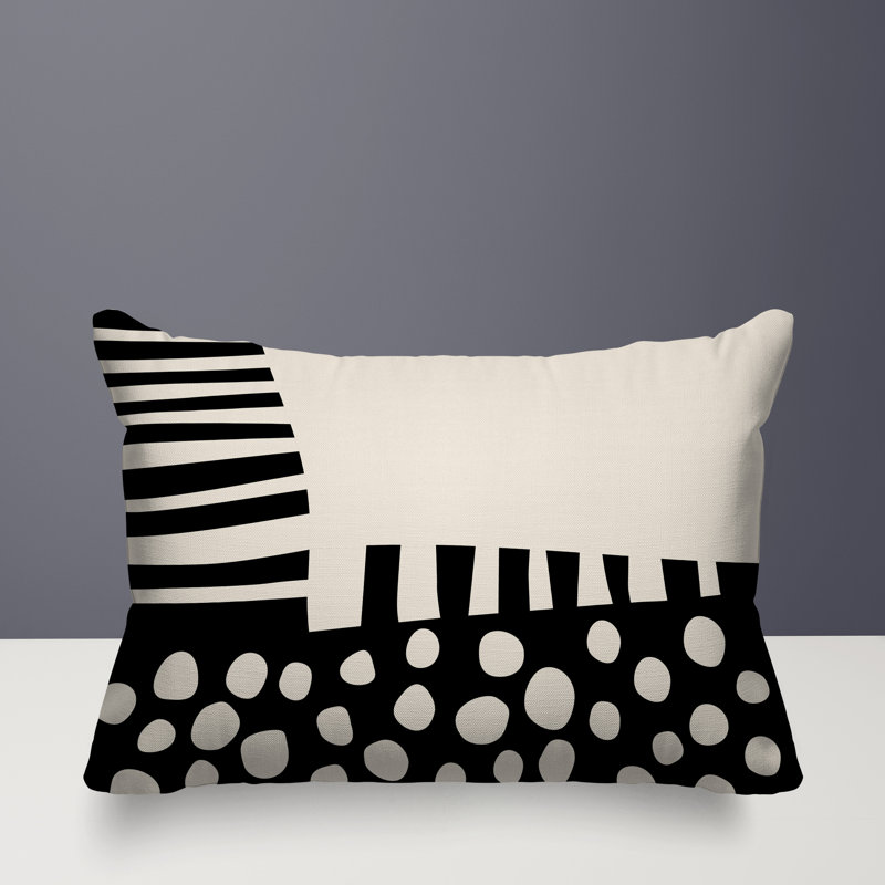 Oreiller rectangulaire réversible intérieur / extérieur Nea, Noir / blanc cassé, H 14 po x l 20 po